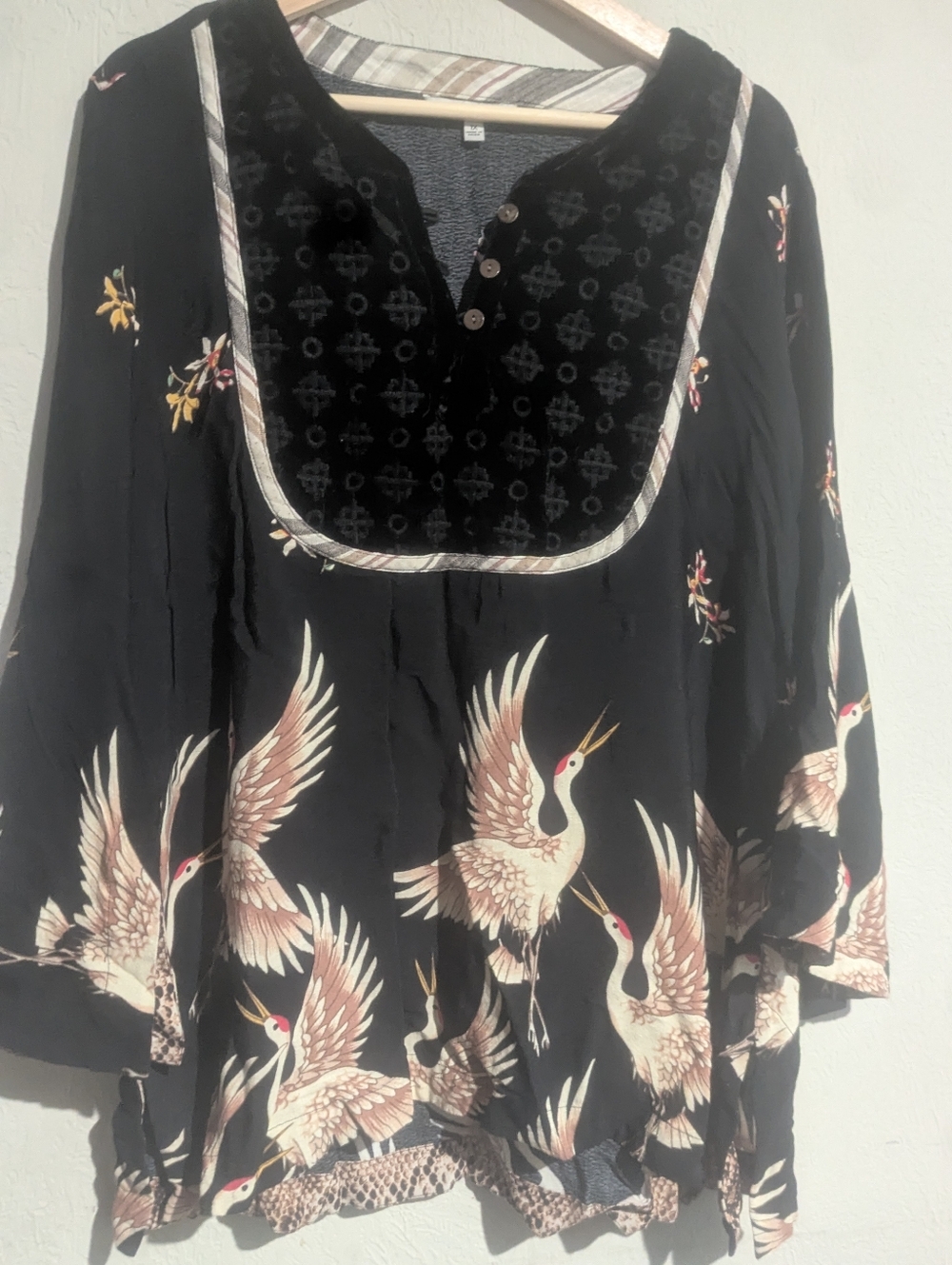 John Mark Black Crane Print Boho Tunic